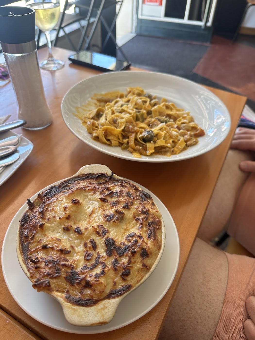 mushroom pasta and baked cheese dish